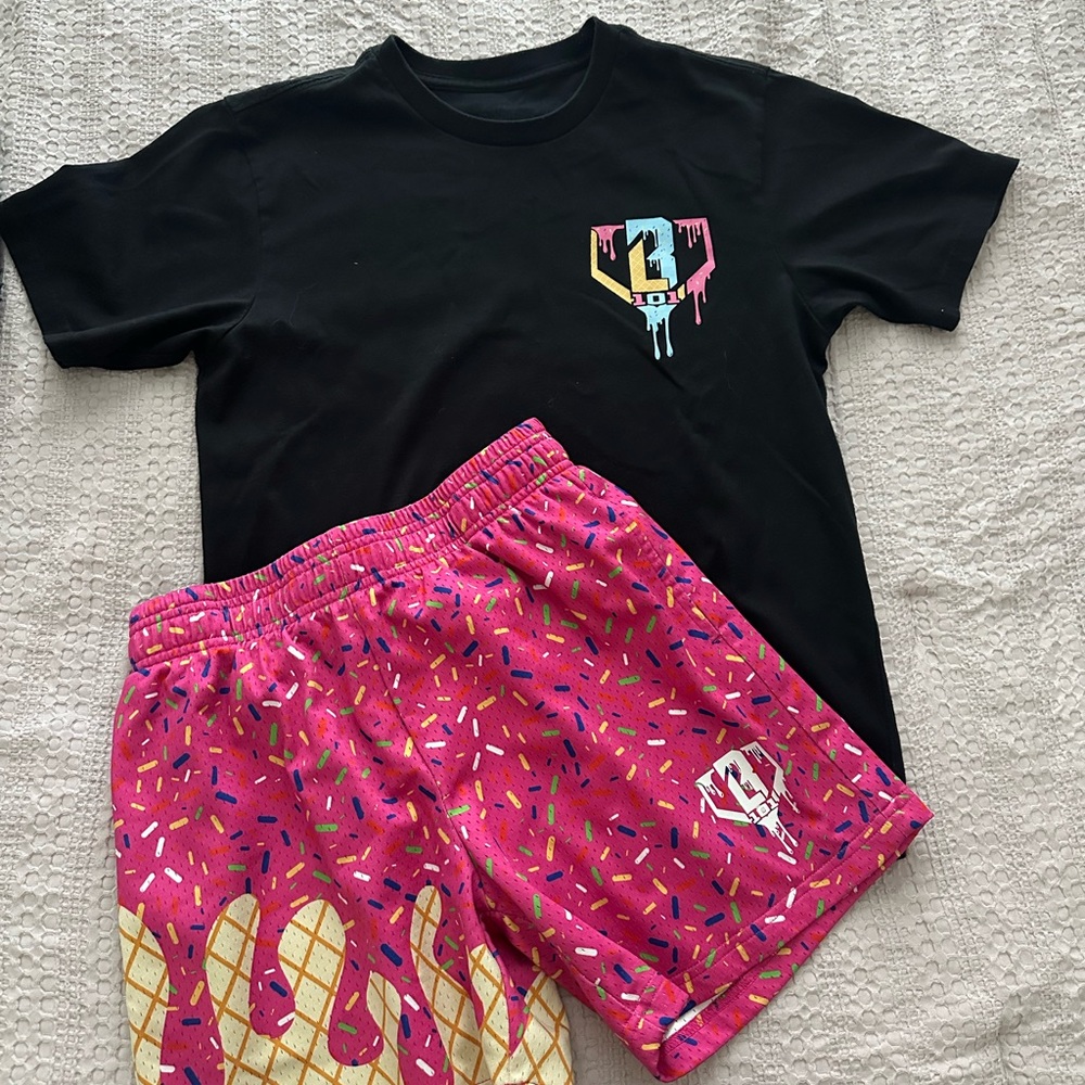 Kids Matching Set - Black Tee & Pink Sprinkle Shorts
